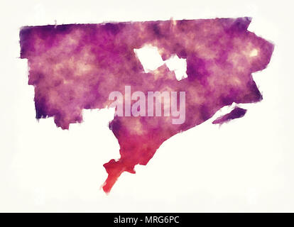 Detroit Michigan city carte aquarelle devant un fond blanc Banque D'Images