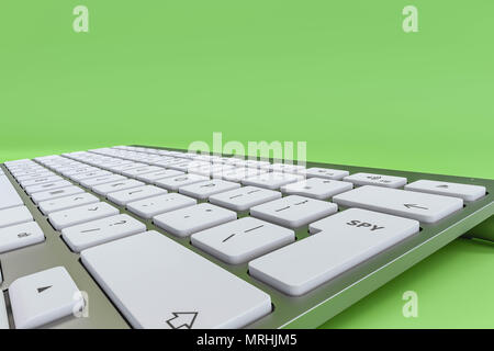 Clavier pc moderne avec bouton espion isolé sur fond vert 3d illustration Banque D'Images