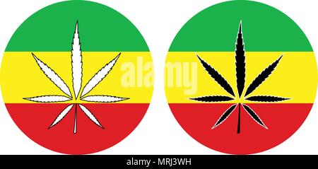 Drapeau Rasta noir et blanc avec de la Marijuana signe la silhouette de la feuille Illustration de Vecteur