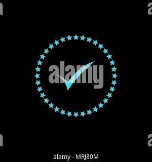 Médaille approuvé ou certifié avec l'icône star cercle dans glowing bleu. techno L'icône de Rosette. Vecteur de prix Illustration de Vecteur