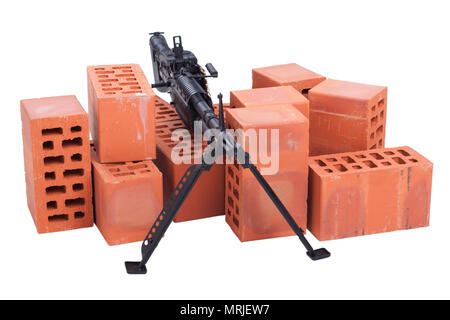 M60 machine gun avec amminition tape isolated on white Banque D'Images