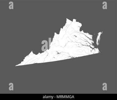Les états américains - carte de Virginie. Fait main. Les rivières et lacs sont indiqués. Merci de regarder mes autres images de la série cartographique - ils sont tous très détail Illustration de Vecteur