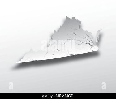 Les états américains - plan de la Virginie avec effet coupe papier. Fait main. Les rivières et lacs sont indiqués. Merci de regarder mes autres images de documents cartographiques - série e Illustration de Vecteur