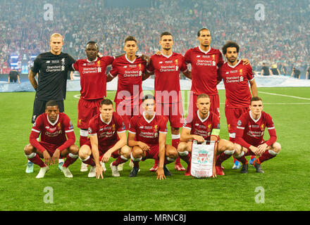 Finale de la Ligue des Champions, football, Kiev, 26 mai 2018 Teamphoto : Loris Karius avait, Liverpool 1 Virgil VAN DIJK, Georginio WIJNALDUM 4 Liverpool, Liverpool 5 Dejan LOVREN, Liverpool 6 , James Milner, Liverpool 7 , Roberto FIRMINO, Liverpool 9 , Mohamed Salah, Liverpool 11 , Jordan HENDERSON, Liverpool 14 , Sadio MANE, Liverpool 19 , Andy Robertson, Liverpool 26 , Alexander-Arnold, TRENT Liverpool 66 REAL MADRID - FC Liverpool 3-1 Fussball Ligue des Champions, finale, Kiev, Ukraine, le 26 mai 2018 Saison 2017 CL 2018 © Peter Schatz / Alamy Live News Banque D'Images