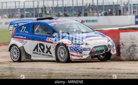 Circuit de Silverstone, Towcester, UK. 27 mai, 2018. Pneus Cooper World RX de Grande-Bretagne, le Festival SpeedMachine, Connor Martell (USA) pour l'équipe Faren durant la Qualification 3 de la RX2 Rallycross Championship : l'action de Crédit Plus Sport/Alamy Live News Banque D'Images