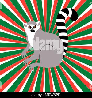 Date de l'indépendance de Madagascar. 26 juin. Concept d'une fête nationale. Rayons x du centre, couleurs du drapeau de Madagascar, Lemur Illustration de Vecteur
