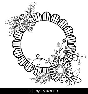 Cadre décoratif fleurs. Isolé sur fond blanc. Monochrome Floral ornament. Vector illustration noir et blanc. Illustration de Vecteur