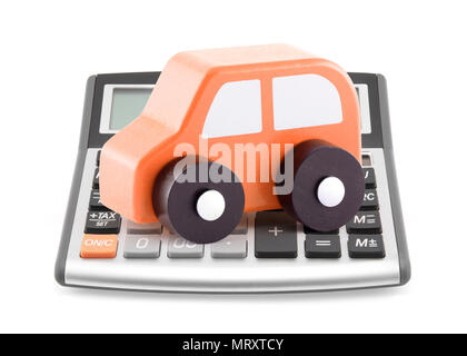 Calculatrice et petite voiture orange Banque D'Images
