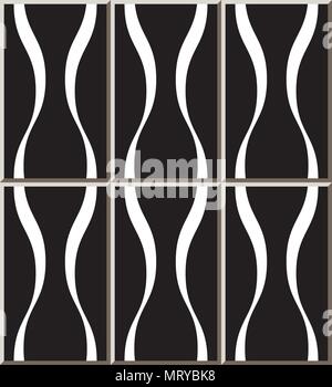 Les carreaux de céramique noir blanc motif spirale courbe géométrie cross, oriental plancher intérieur élégant ornement mural design élégant Illustration de Vecteur