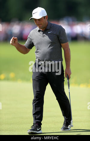 L'Italie Francesco Molinari réagit au cours de la quatrième journée de la 2018 BMW PGA Championship à Wentworth Golf Club, Surrey. Banque D'Images