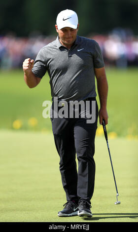 L'Italie Francesco Molinari réagit au cours de la quatrième journée de la 2018 BMW PGA Championship à Wentworth Golf Club, Surrey. Banque D'Images