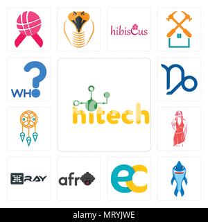 Ensemble de 13 icônes modifiable simple comme mascotte de requin, hitech, ec, afro, xray, womens fashion, Dream Catcher, Capricorne, qui peut être utilisé pour le mobile, nous Illustration de Vecteur