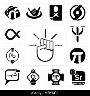 Ensemble de 13 icônes comme modifiable simple, strontium, Fire Dept, chlore, peut-être, pi, chimiques, psy, alfa peut être utilisé pour le mobile, l'interface utilisateur web Illustration de Vecteur