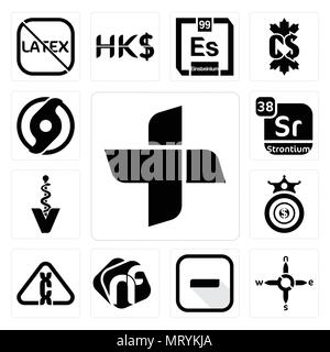 Ensemble de 13 icônes modifiable simple, telles que plus n s e w, tiret, NF, cancérogène, oligarchie, caducée vétérinaire officiel, strontium, ouragan peut nous Illustration de Vecteur