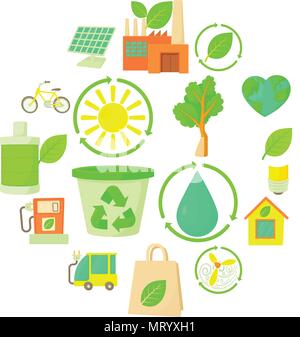 Éléments d'écologie, cartoon style icons set Illustration de Vecteur