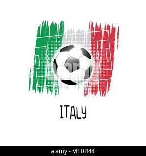 Part écrit 'Italie' avec ballon de soccer, terrain de football et de l'abrégé couleurs du drapeau italien. Vector illustration. Illustration de Vecteur