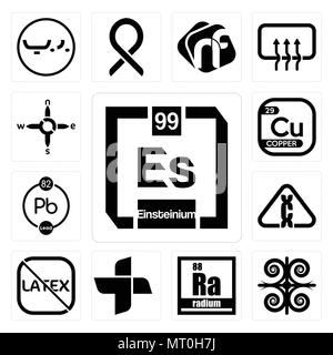 Ensemble de 13 icônes modifiable simple comme l'einsteinium, , le radium, plus, sans latex, cancérogène, chimiques, de cuivre, de n s e w peut être utilisé pour le mobile, l'interface utilisateur web Illustration de Vecteur