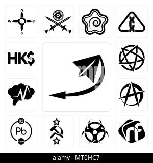 Ensemble de 13 icônes modifiable simple comme le télégramme, NF, contagion, républiques, chimiques, anarchistes, l'épilepsie, devil's, monnaie de hong kong peut être utilisé pour le mo Illustration de Vecteur