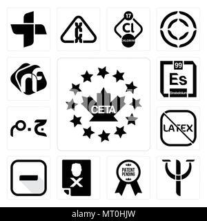 Ensemble de 13 icônes modifiable simple comme l'AECG, psy, brevet en instance, la liste noire, trait d'union, sans latex, livre égyptienne, l'einsteinium, nf peut être utilisé pour le mo Illustration de Vecteur