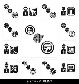 Ensemble de 13 icônes modifiable simple comme Dyer, programmeur, Carpenter, Concierge, magicien, pompier, policier, soutien, servante mobile peut être utilisé pour Illustration de Vecteur