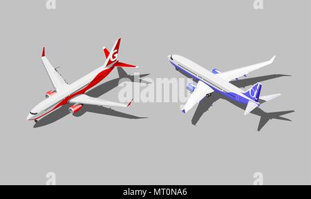 Isométrique vectoriel passenger jet dans deux couleurs différentes Illustration de Vecteur