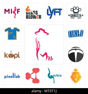 Ensemble de 13 icônes modifiable simple comme Mme, Juda et le lion, gastro, partager png, pixellab, Tesla, teechip , tiket, peut être utilisé pour le mobile, l'interface utilisateur web Illustration de Vecteur