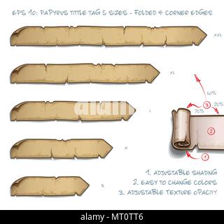 Vector Illustration d'un défilement avec Tag Tittle Papyrus plié et bords de coin. Ensemble de cinq Petites Moyennes Grandes tailles et deux très grandes. L'élément de tous les Illustration de Vecteur