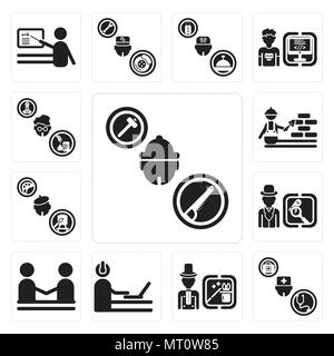 Ensemble de 13 icônes modifiable simple comme charpentier, médecin, magicien, programmeur, ressources humaines, détective, peintre, ouvrier du bâtiment, écrivain peut Illustration de Vecteur