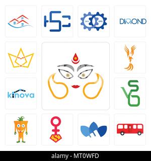 Ensemble de 13 icônes modifiable simple comme Durga, bus, adidas, superwoman, mascot, bvs, kinova, Anka, couronne peut être utilisé pour le mobile, l'interface utilisateur web Illustration de Vecteur