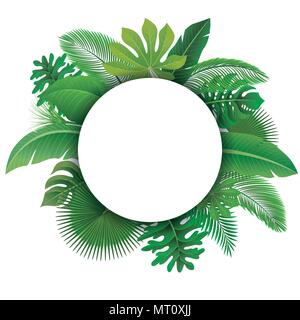 Inscrivez-ronde avec de l'espace texte feuilles tropicales. Appropriées pour la notion, vacances, et des vacances d'été. Vector Illustration Illustration de Vecteur