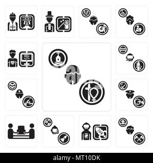 Ensemble de 13 icônes modifiable simple comme prêtre, bûcheron, Spaceman, astronaute, motionnaire, policier, militaire, plongeur, Programmeur peut être utilisé pour le mobile, Illustration de Vecteur