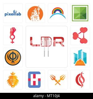 Ensemble de 13 icônes modifiable simple comme le ldr, scs, trishul, hôpital générique, Juda et le lion, l'entrepreneur général, le sikhisme, l'autonomisation des femmes, png partager Illustration de Vecteur