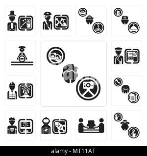 Ensemble de 13 icônes modifiable simple comme photographe, jardinier, déménageur, Spaceman, programmeur, secrétaire, travailleur, facteur, peut être utilisé pour mobile Illustration de Vecteur