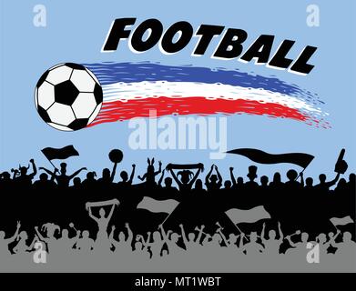 Graphique de football et les coups de pinceau avec les amateurs de soccer de silhouettes. La silhouette et l'arrière-plan sont dans des couches différentes et les types de texte ne nee Illustration de Vecteur