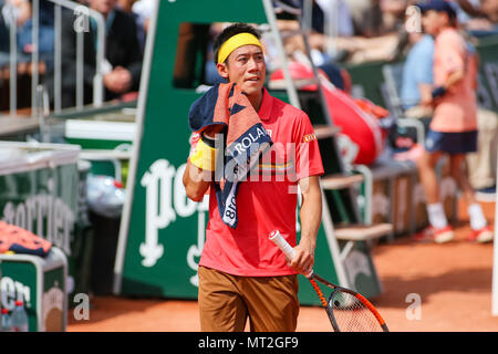 Paris, France. 27 mai, 2018. Kei Nishikori (JPN) Tennis : Kei Nishikori japonaise au cours de la première ronde du tournoi match du tournoi de tennis contre Maxime Janvier (France) à la Roland Garros à Paris, France . Credit : AFLO/Alamy Live News Banque D'Images