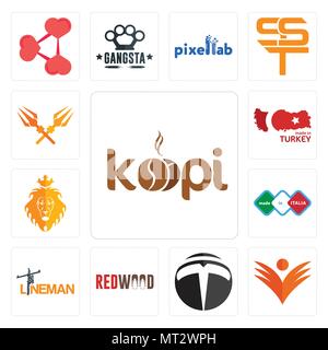 Ensemble de 13 icônes modifiable simple, comme ganpati, Tesla, bois, poseur, made in Italia, Juda et le lion, la Turquie, trishul peut être utilisé pour le mobile, nous Illustration de Vecteur
