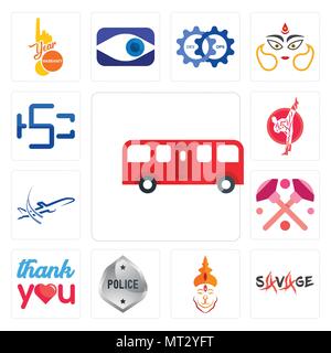 Ensemble de 13 icônes modifiable simple comme l'autobus, savage, hanuman ji, police générique, je vous remercie, maquillage, dreamliner, karaté, hsc peut être utilisé pour le mobile, nous Illustration de Vecteur
