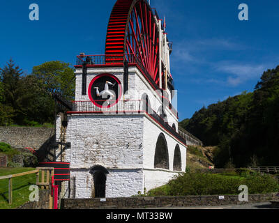 Great Laxey Waterwheel appelée Lady Isabella la plus grande roue hydraulique de travail dans le monde Laxey Ile de Man utilisée pour pomper l'eau de la mine Glan Mooar Banque D'Images