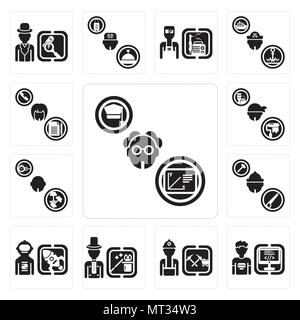 Ensemble de 13 icônes modifiable simple comme le professeur, programmeur, Mineur, magicien, Spaceman, Carpenter, athlète, Dyer, secrétaire peut être utilisé pour le mobile, Illustration de Vecteur