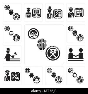 Ensemble de 13 icônes modifiable simple comme astronaute, photographe, DJ, Concierge, pirate, les ressources humaines, l'étudiant, écrivain, plongeur peut être utilisé pour mobile Illustration de Vecteur