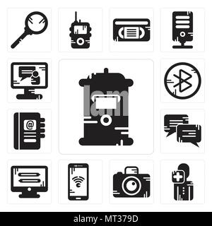 Ensemble de 13 icônes modifiable simple comme boîte aux lettres, utilisateur, appareil photo, Smartphone, Moniteur, Chat, Agenda, dent, appel vidéo peut être utilisé pour le mobile, web Illustration de Vecteur