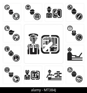 Ensemble de 13 icônes modifiable simple comme pilote, constructeur, ouvrier du bâtiment, scientifique, programmeur, femme de chambre, médecin, Dyer peut être utilisé pour le mobile, l'interface utilisateur web Illustration de Vecteur