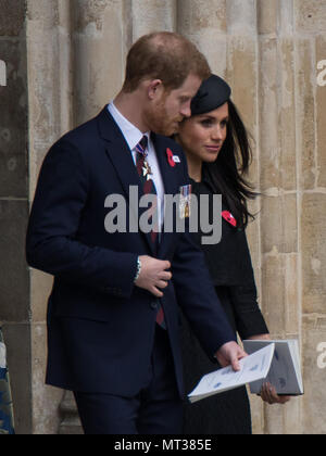 Son Altesse Royale le prince Harry, Meghan Markle de quitter l'abbaye de Westminster après le service de commémoration et d'action sur l'ANZAC day. Comprend : Son Altesse Royale le prince Harry, Mme Meghan Markle Où : London, England, United Kingdom Quand : 25 Avr 2018 Crédit : Wheatley/WENN Banque D'Images