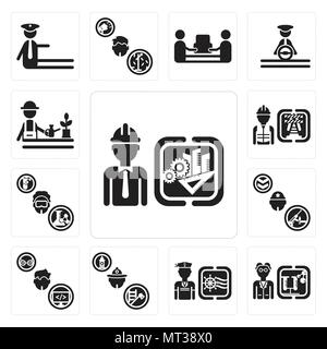 Ensemble de 13 icônes modifiable simple comme ingénieur, scientifique, Marin, pompier, soldat, programmateur, chimiste, travailleur, peut être utilisé pour mobil Illustration de Vecteur
