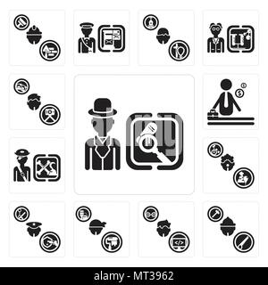 Ensemble de 13 icônes modifiable simple comme détective, Carpenter, programmeur, Dyer, policier, clown, pirate, businessman, photographe peut être utilisé pour le mo Illustration de Vecteur