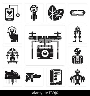 Ensemble de 13 icônes modifiable simple comme drone, Affichage, Blaster, battant les chaussures, Robot, touchez peut être utilisé pour le mobile, l'interface utilisateur web Illustration de Vecteur