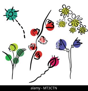 Fleurs isolé sur fond blanc. Ensemble de fleurs colorées d'icônes. Fleurs en télévision dasing style. Illustration de Vecteur