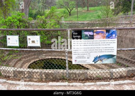 Signe, la désignation d'habitat naturel pour la disparition Barton Springs & Austin salamandres aveugles. Banque D'Images