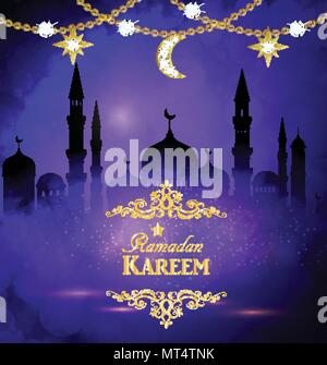 Ramadan Kareem mosquée avec message d'accueil Illustration de Vecteur