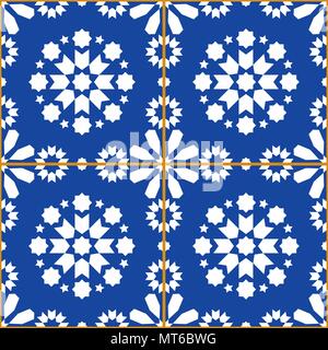 Carreaux de mosaïque géométrique, vecteur conception modèle transparente des azulejos, carreaux bleu marine portugaise, conception repetitve abstract background Illustration de Vecteur